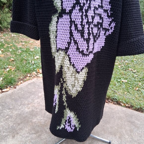Black Long Sweater with Light Purple Rose and Scarf XL Plus - Picture 7 of 11